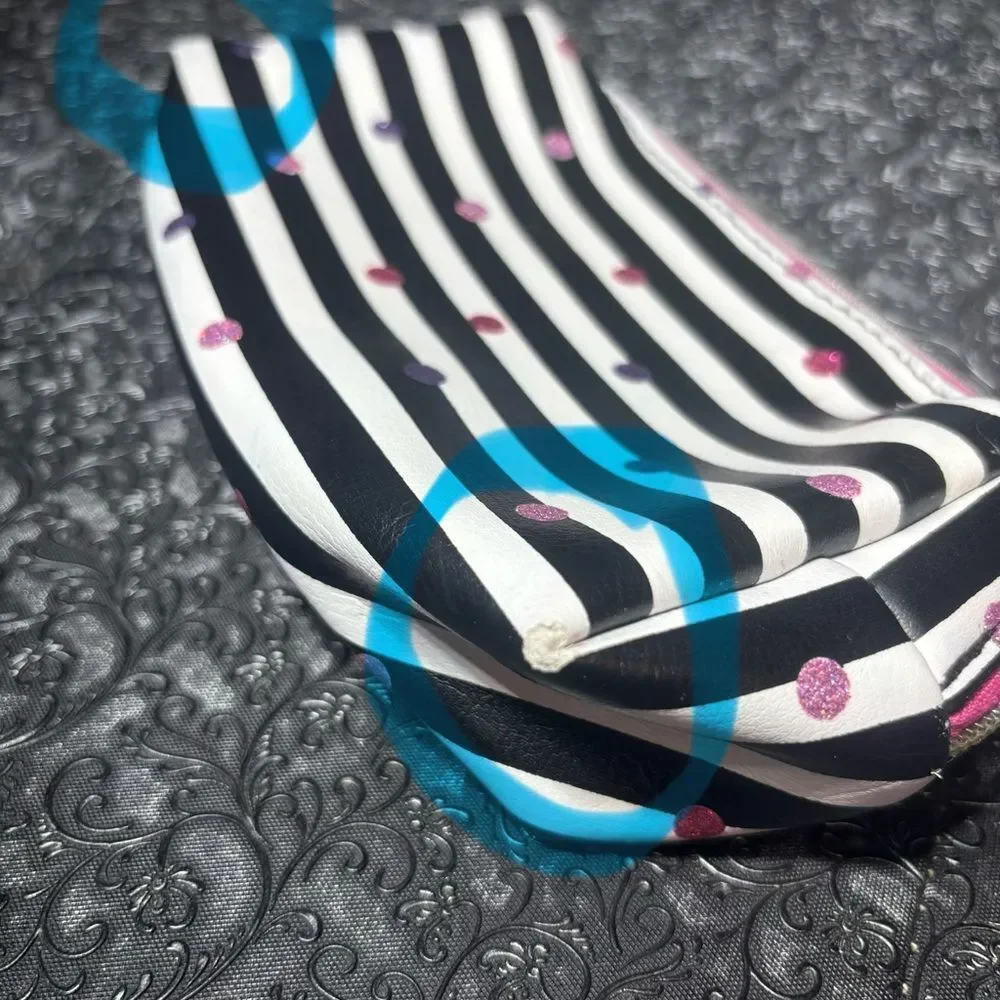 Striped Cosmetic Pouch with Pink and Purple Glitter Dots EPC